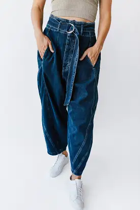 Free People: The Amsterdam High Rise Barrel Jean in Deep Indigo