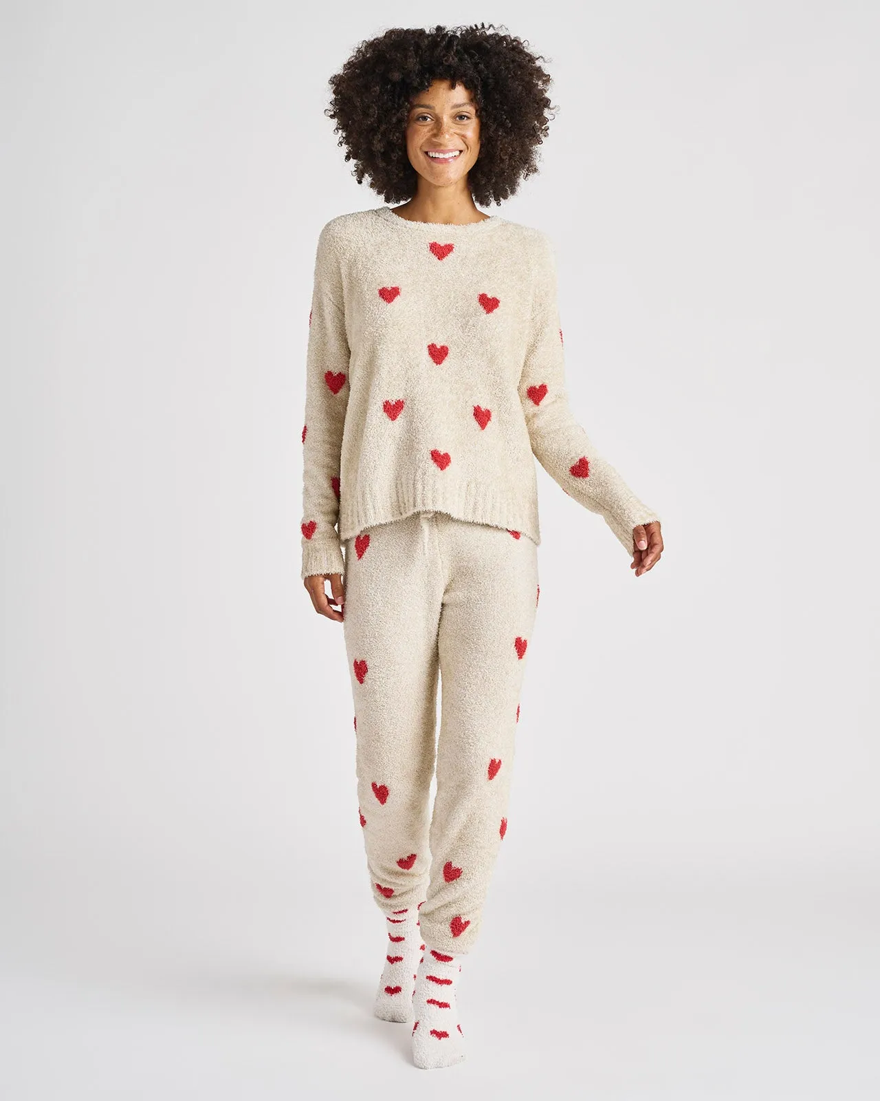 Fuzzy Heart Sweater PJ Set