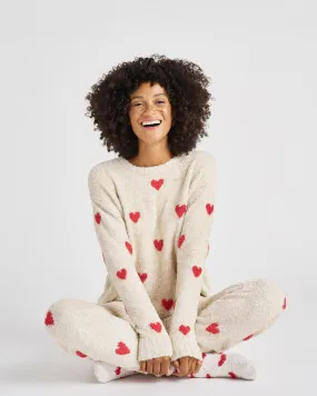 Fuzzy Heart Sweater PJ Set