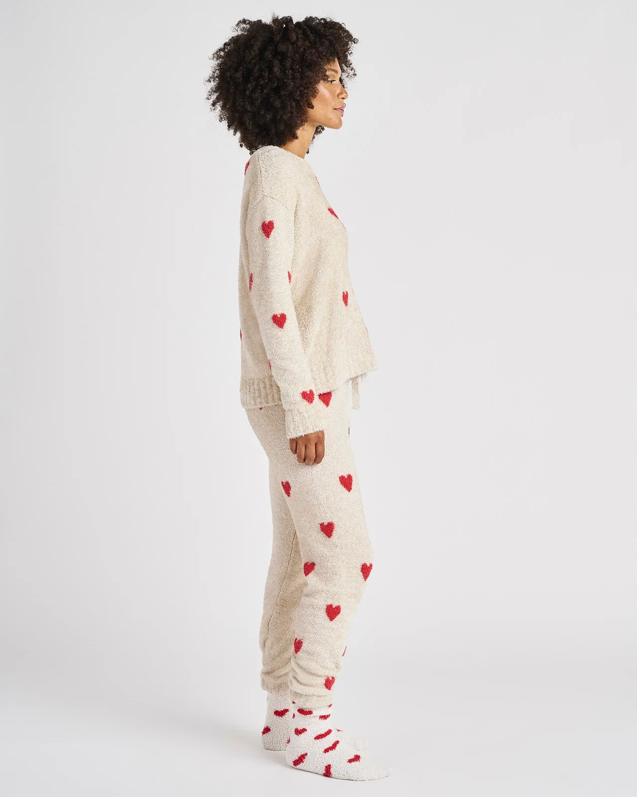 Fuzzy Heart Sweater PJ Set