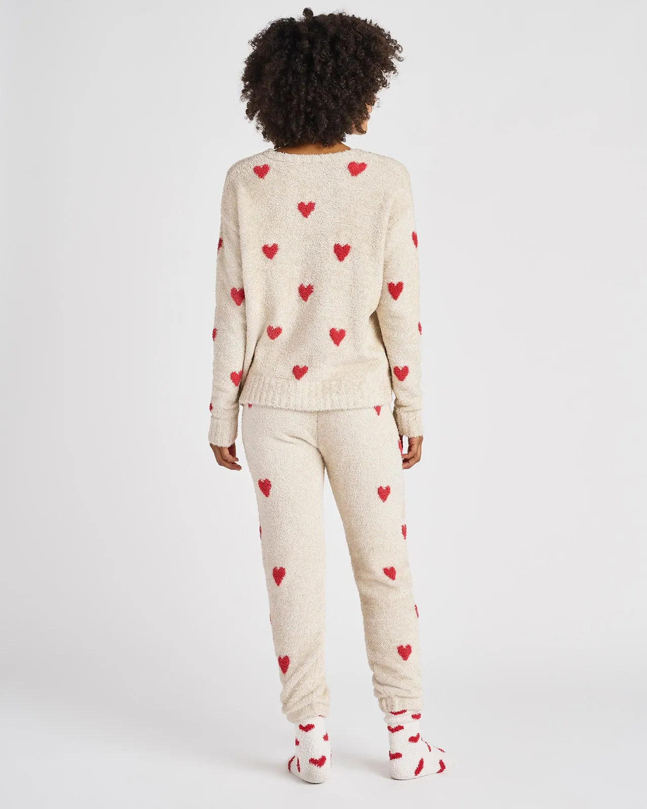 Fuzzy Heart Sweater PJ Set