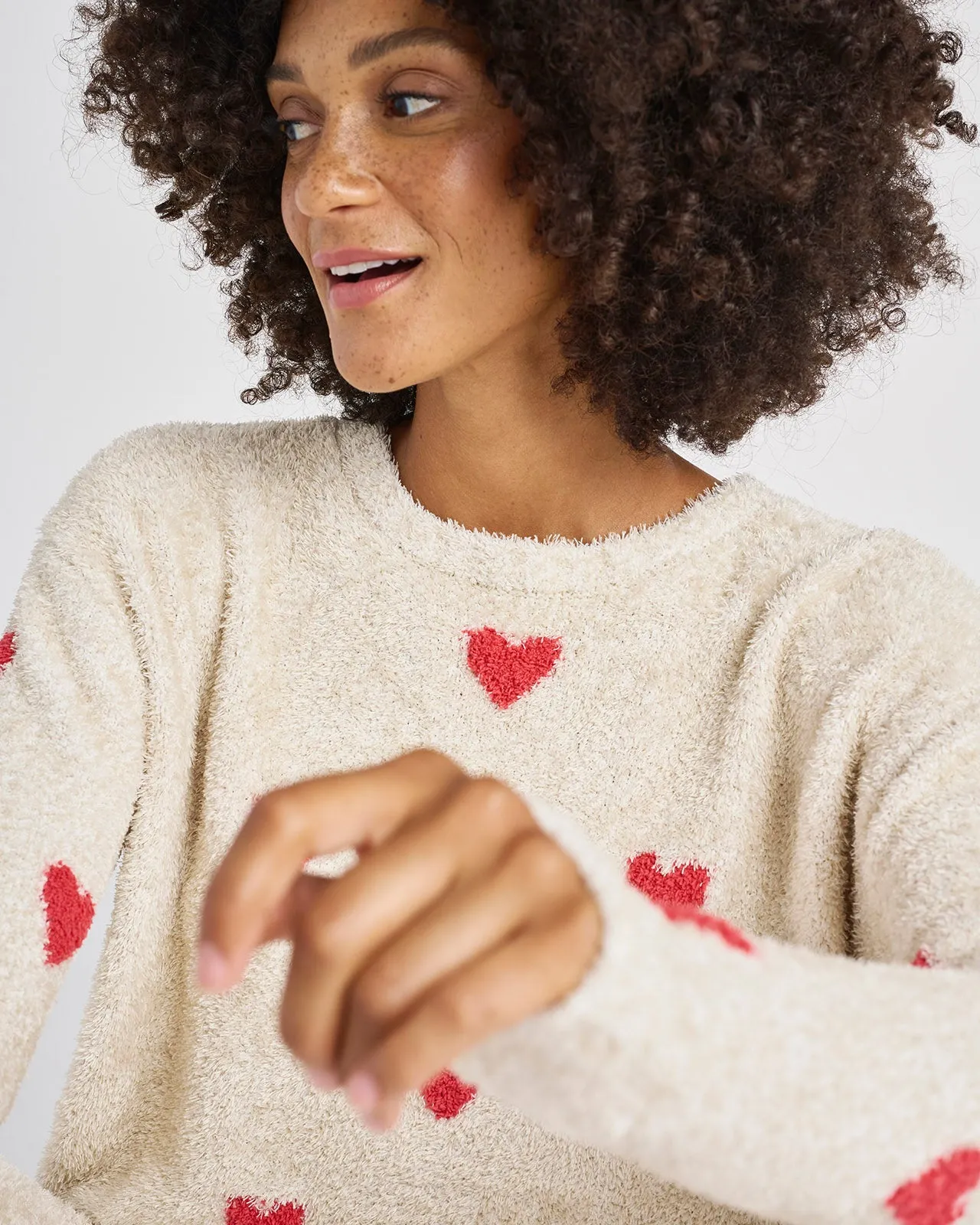 Fuzzy Heart Sweater PJ Set