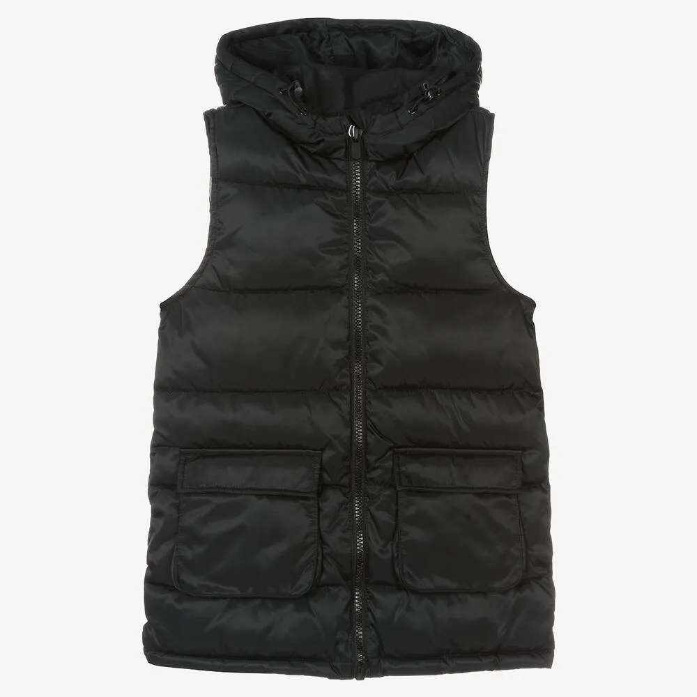 Girls Black Hooded Gilet Jacket