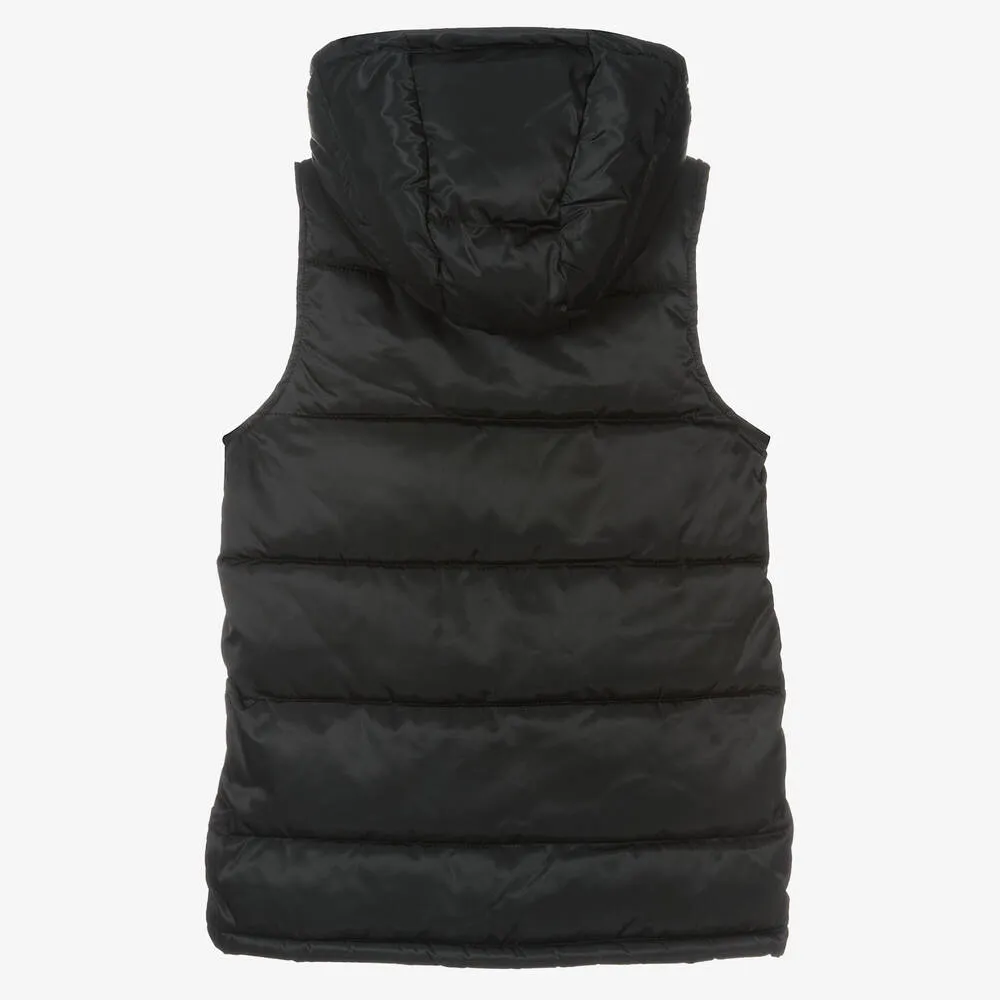 Girls Black Hooded Gilet Jacket