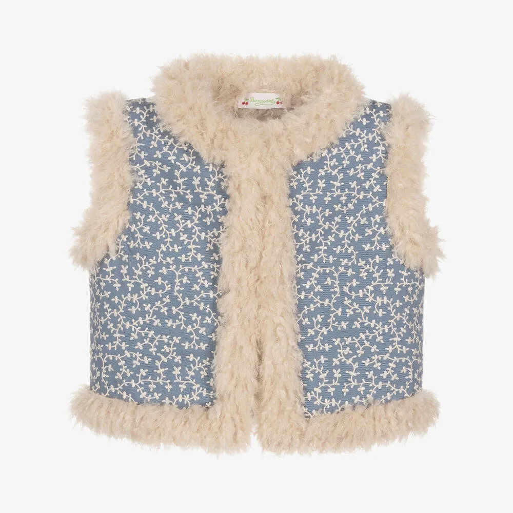 Girls Blue Embroidered Gilet Jacket