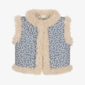 Girls Blue Embroidered Gilet Jacket