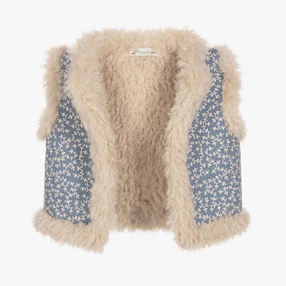 Girls Blue Embroidered Gilet Jacket