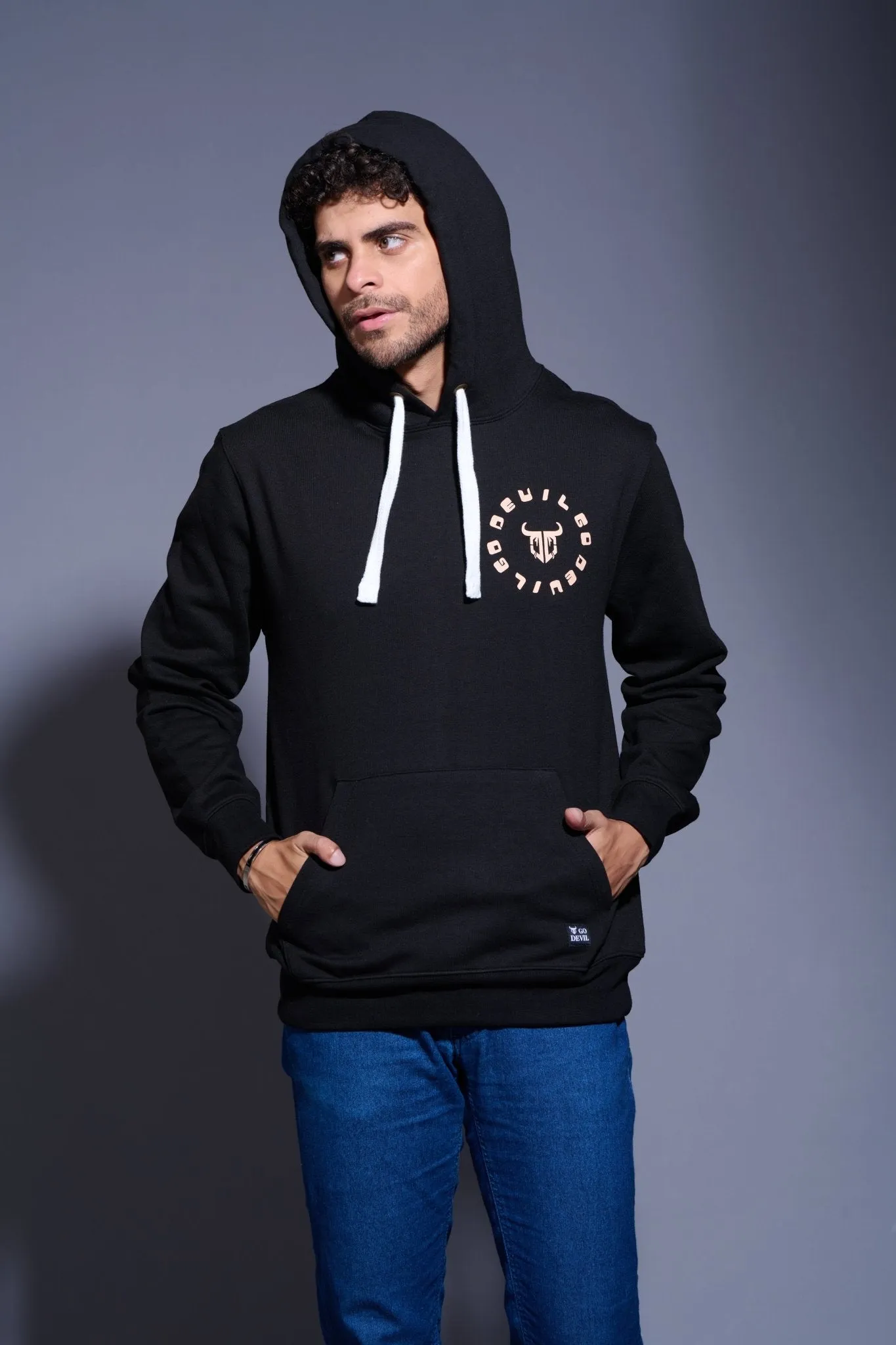 Go Devil Printed Black Hoodie for Men