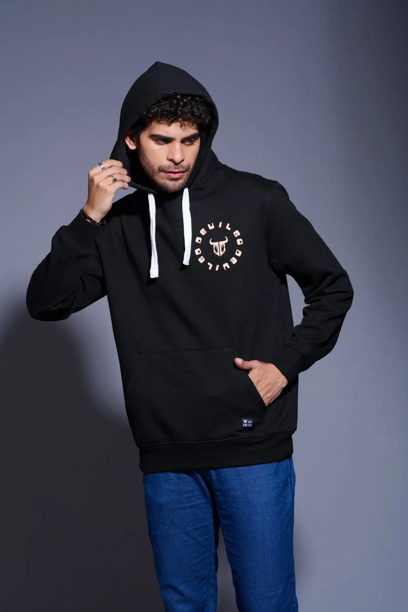 Go Devil Printed Black Hoodie for Men