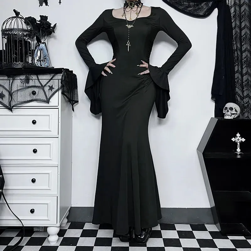 Gothic Dark Aesthetic Vintage Elegant Nightclub Long Sleeve High Waist Trumpet Dress