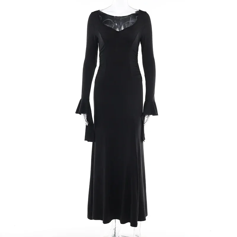 Gothic Dark Aesthetic Vintage Elegant Nightclub Long Sleeve High Waist Trumpet Dress