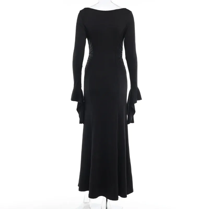 Gothic Dark Aesthetic Vintage Elegant Nightclub Long Sleeve High Waist Trumpet Dress