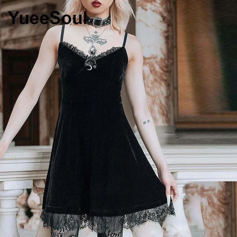 Gothic Lace Trim High Waist Bodycon Mini Dress