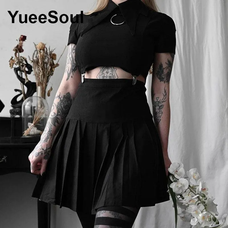 Gothic Lace Trim High Waist Bodycon Mini Dress