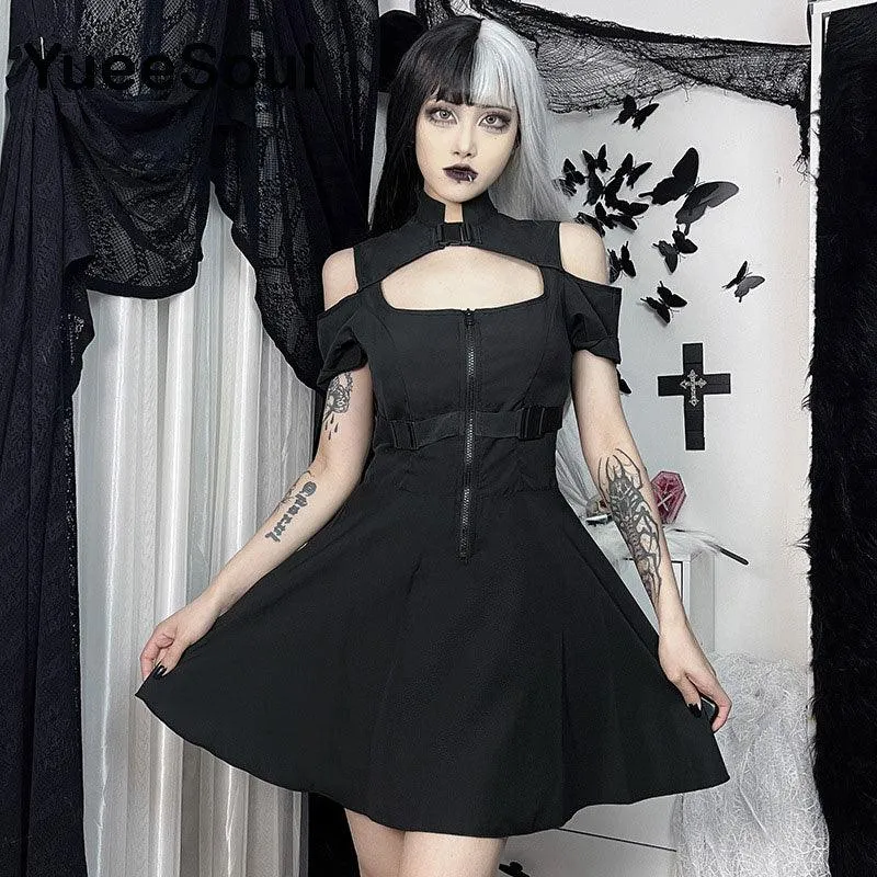 Gothic Lace Trim High Waist Bodycon Mini Dress