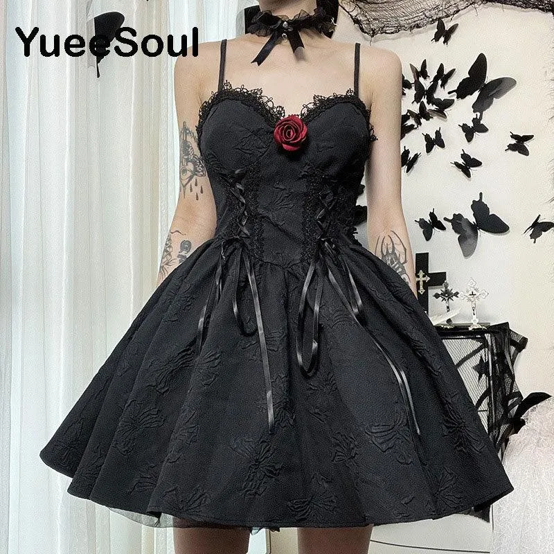 Gothic Lace Trim High Waist Bodycon Mini Dress