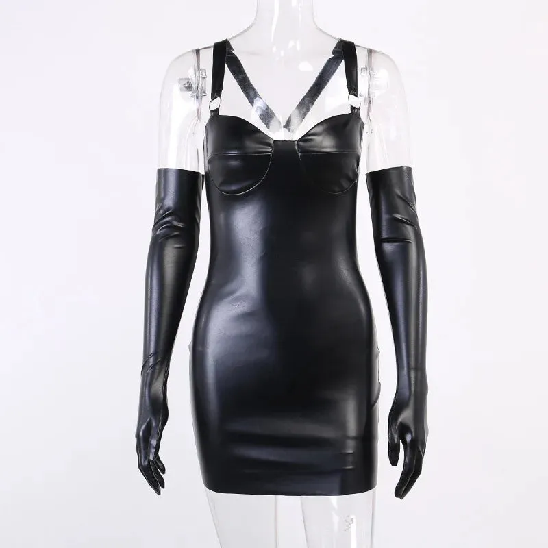 Gothic Pu Leather Corset Sexy Bodycon Mini Dress