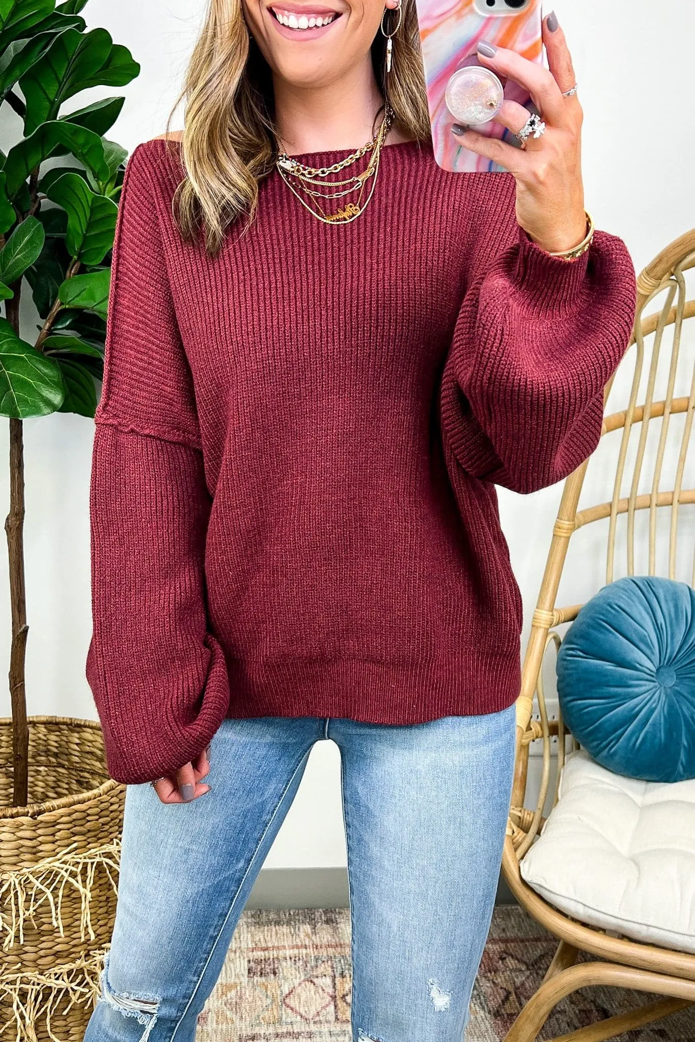 Gramm Boat Neck Ribbed Knit Sweater