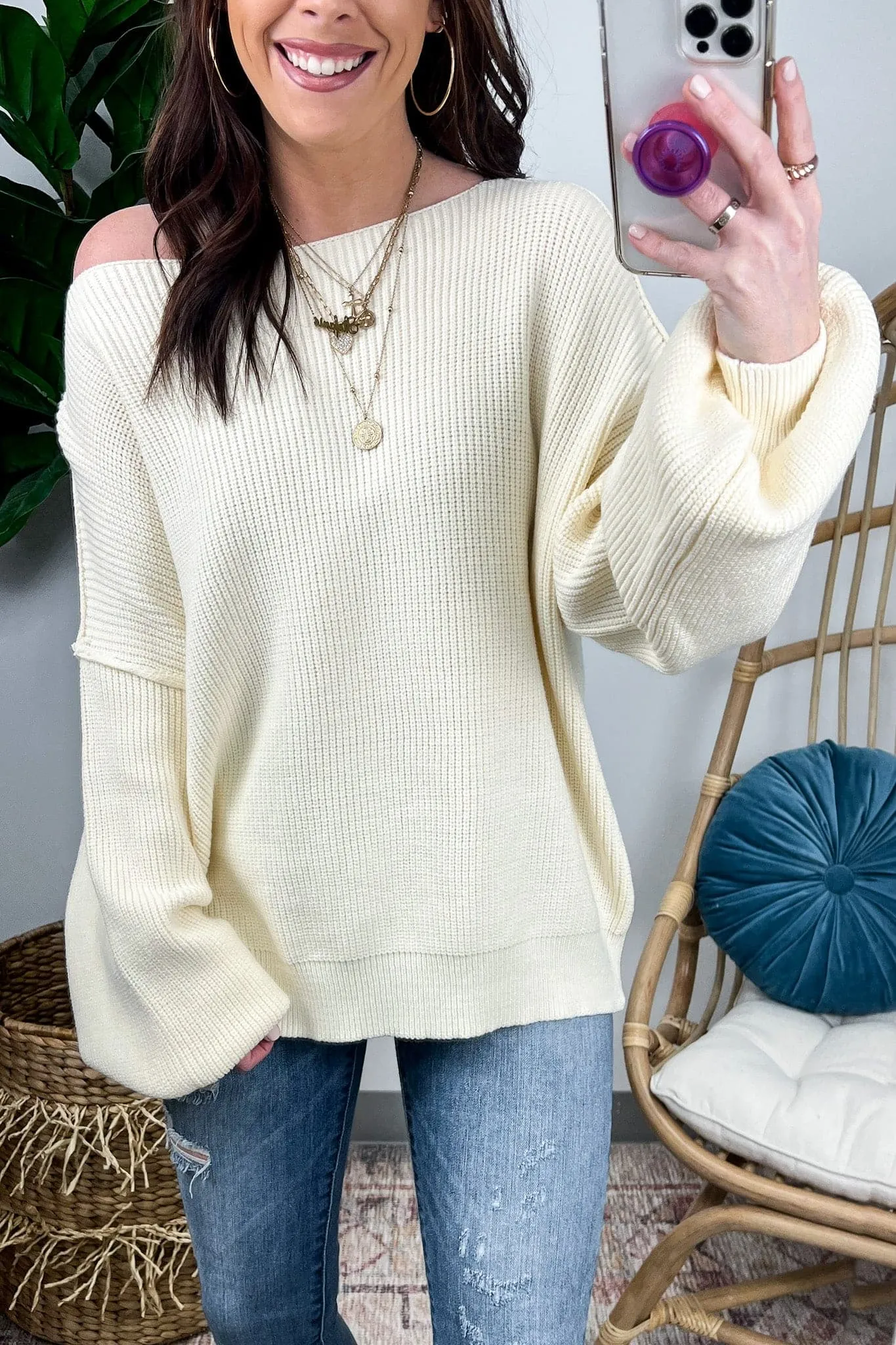 Gramm Boat Neck Ribbed Knit Sweater