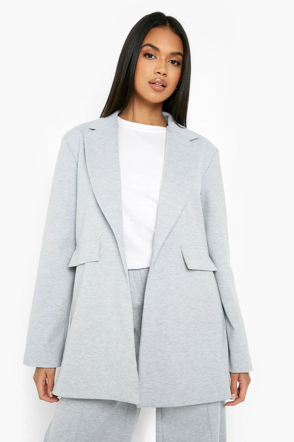 Grey Marl Single Breasted Jersey Knit Blazer