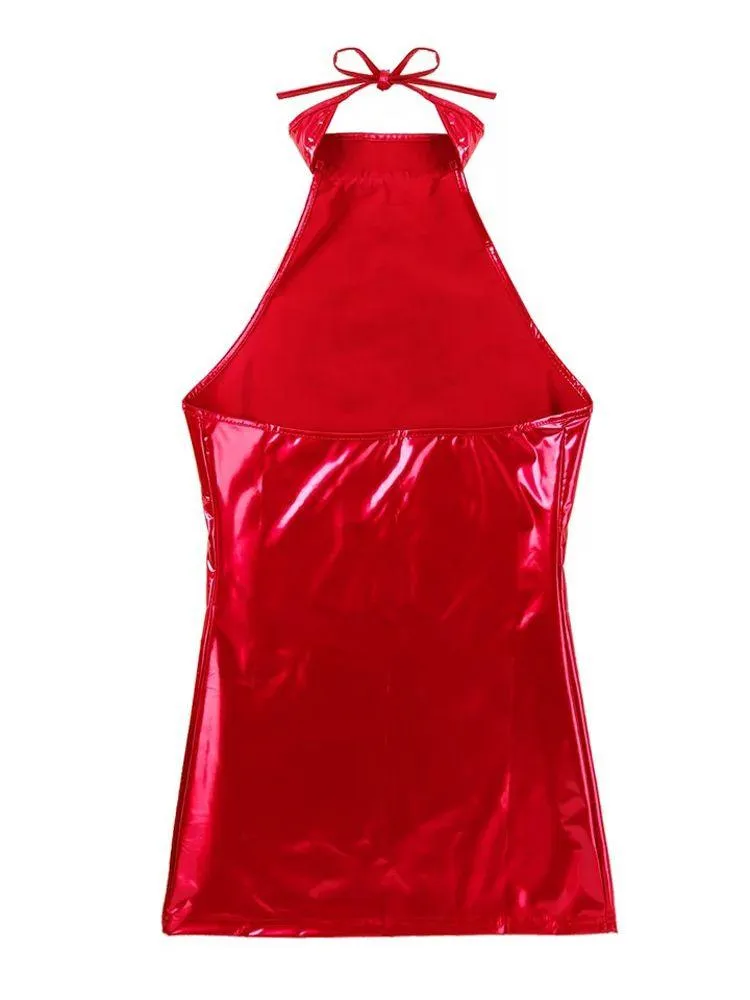 Halter Backless Wet Look PVC PU Leather Hot Tight Dress