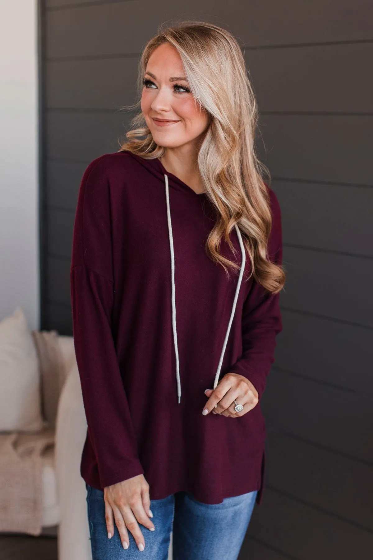 Heaven On Earth Knit Hoodie- Burgundy