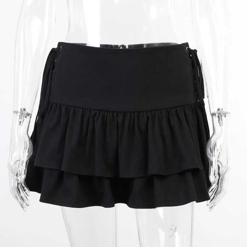 High Waist Lace Plaid Pleated Gothic Mini Skirt