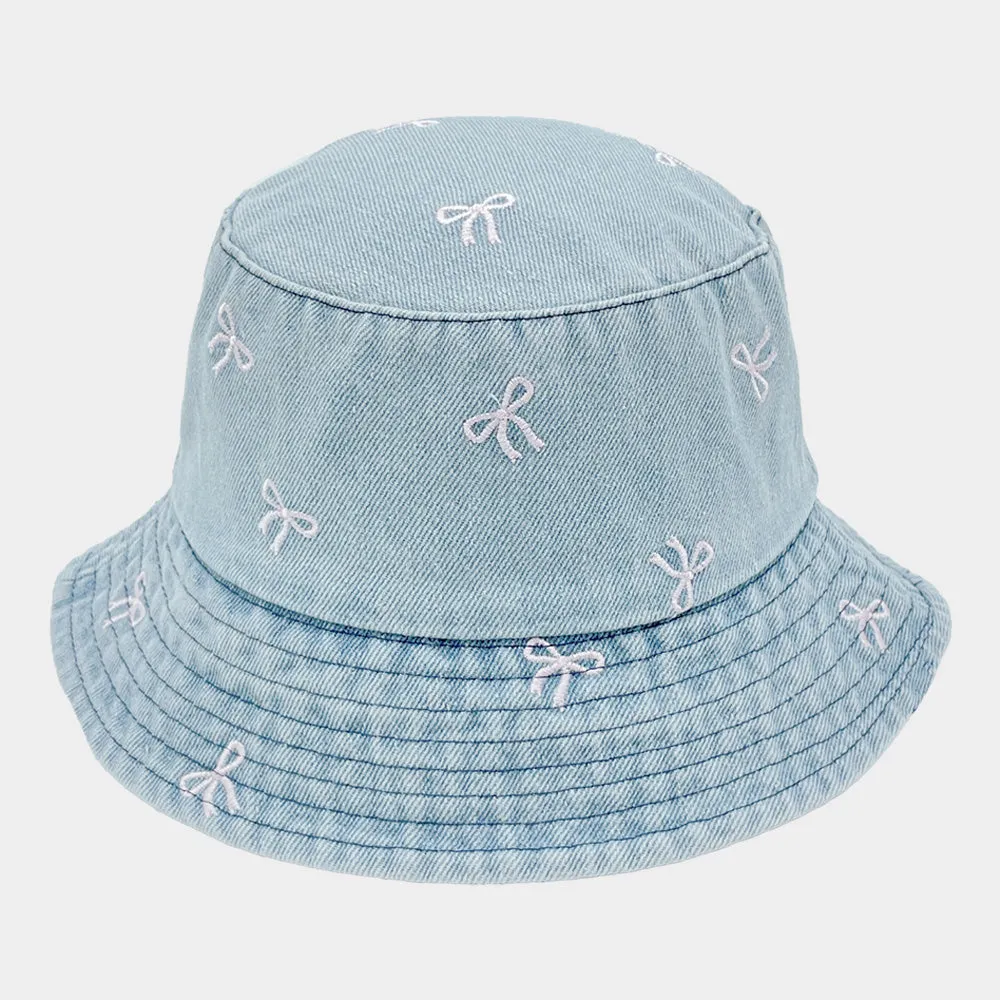 iLLASPARKZ Embroidered Bow Denim Bucket Hat