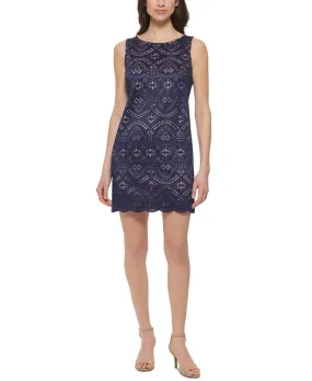 Jessica Howard Women's Laser Cut Scalloped Hem Shift Dress Blue Size 10Petite