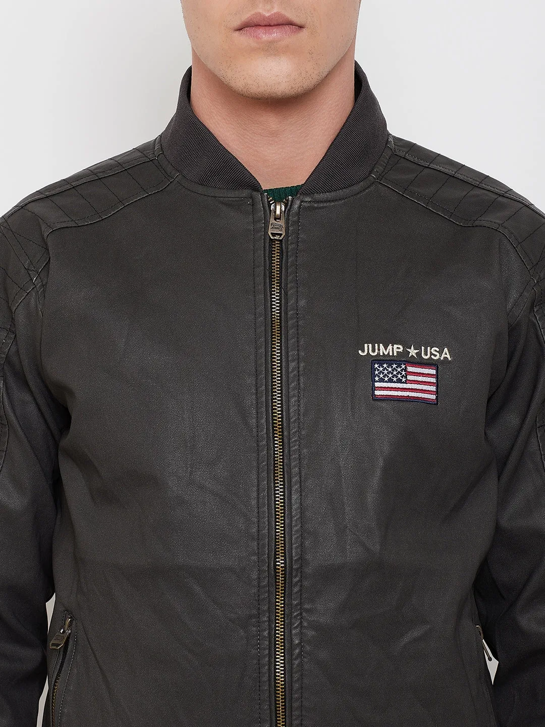 JUMP USA Men Black Solid Casual Biker Jacket