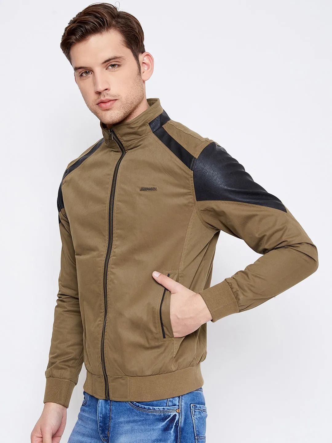 JUMP USA Men Brown Solid Casual Bomber Jacket