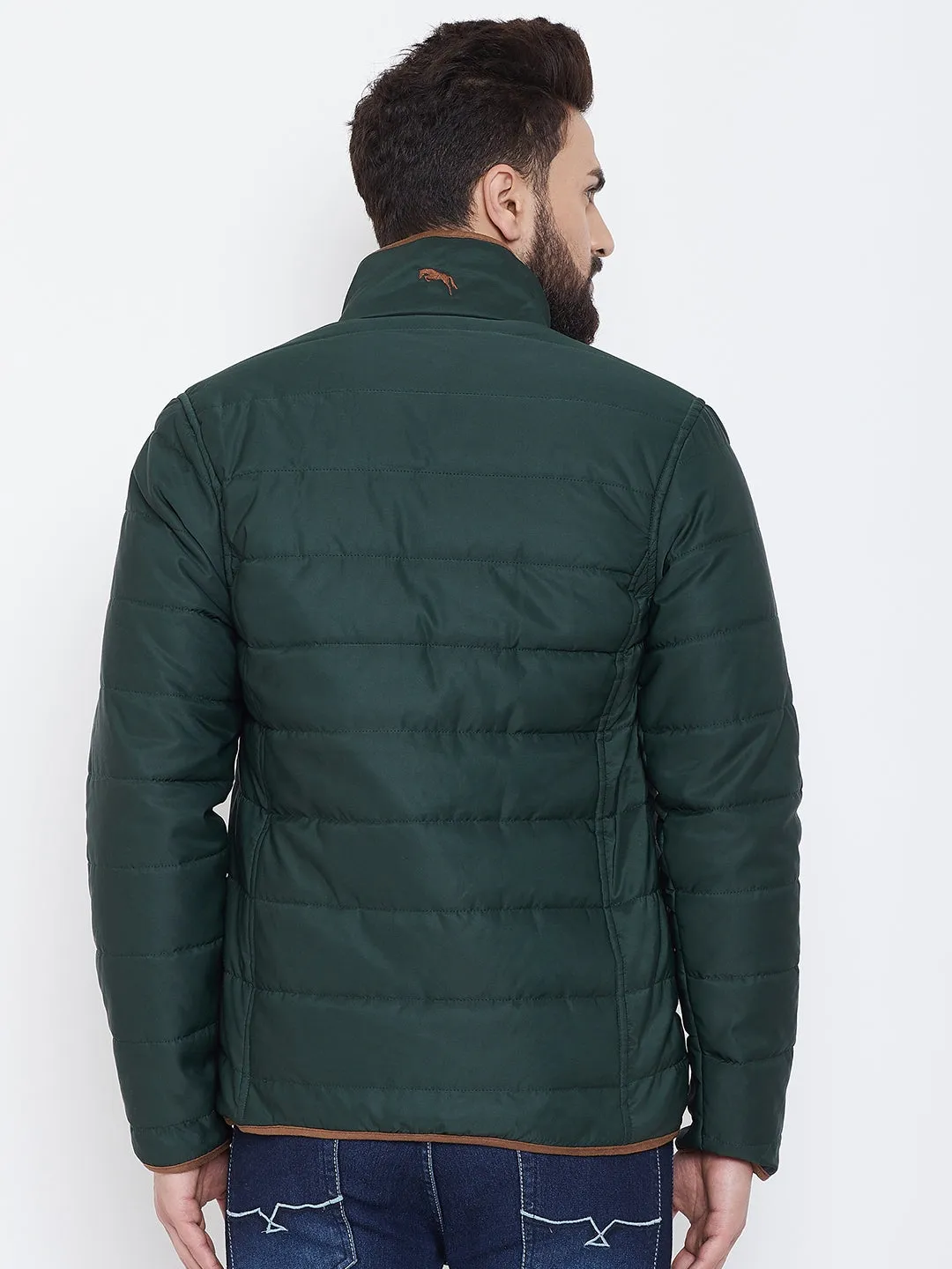 JUMP USA Men Green Solid Casual Quilted Jacket