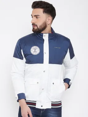 JUMP USA Men Navy Blue & White Colourblocked Casual Open Front Jacket