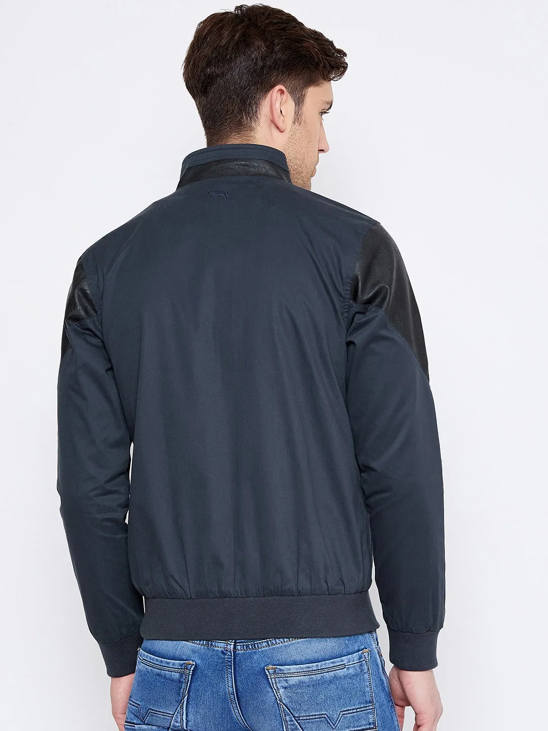 JUMP USA Men Navy Blue Solid Casual Bomber Jacket