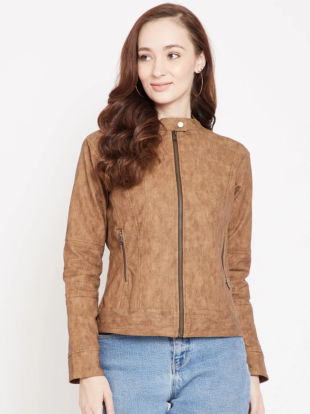 JUMP USA Woman Brown Leather Biker jacket