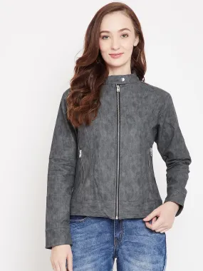 JUMP USA Woman Grey Leather Biker jacket