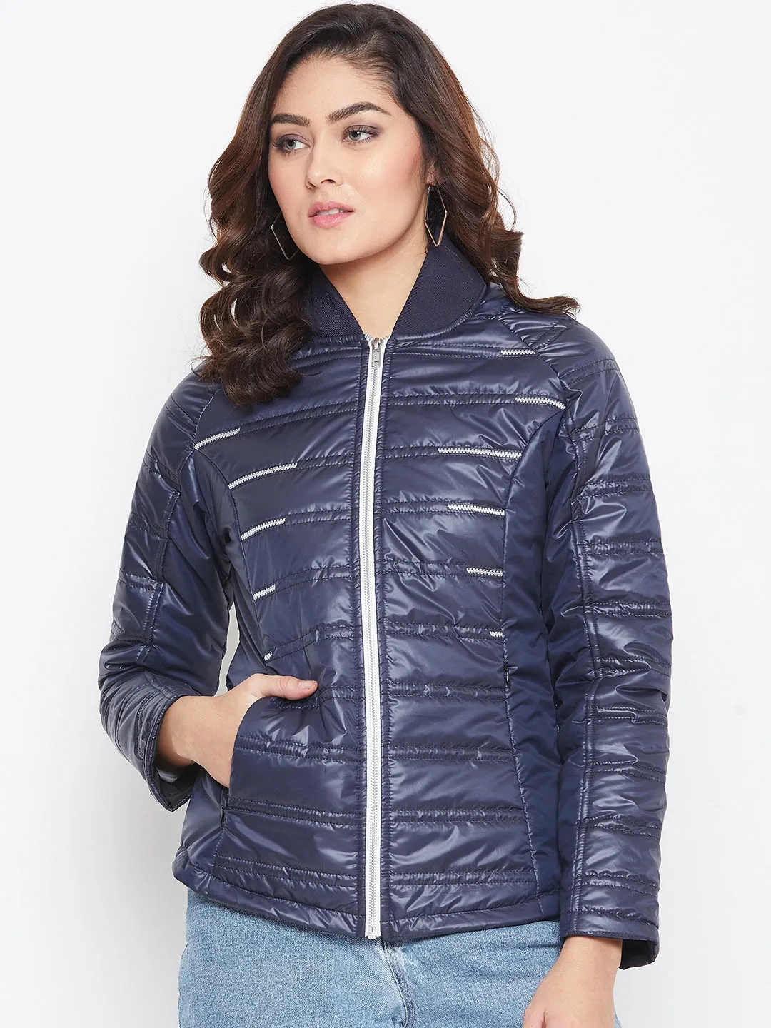 JUMP USA Women Blue Solid Padded Jacket