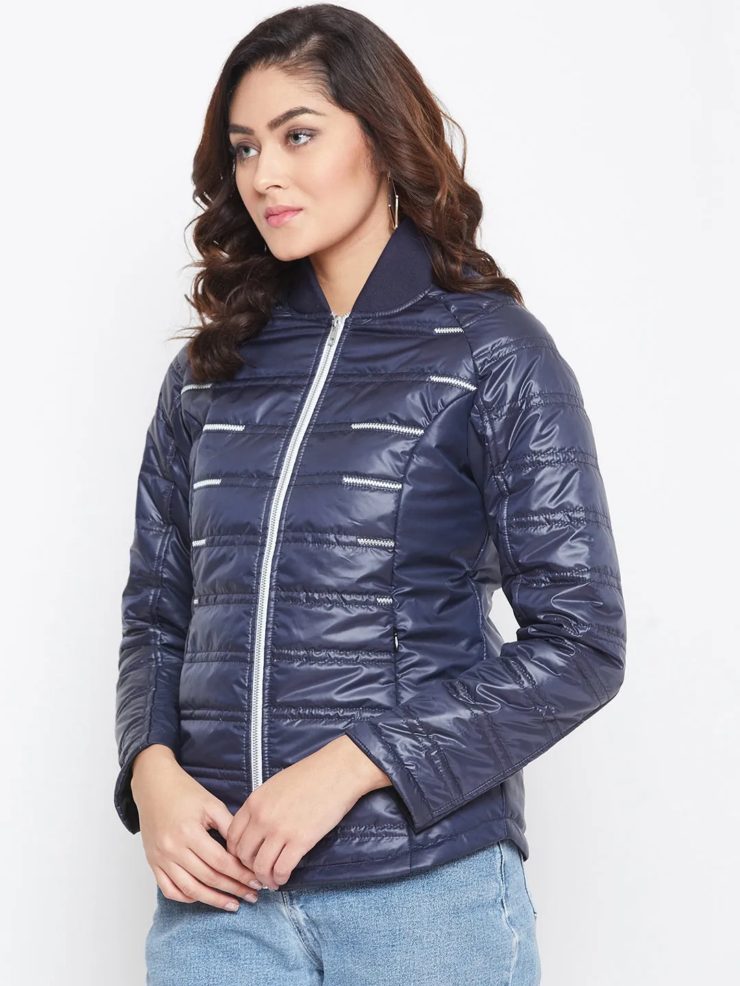 JUMP USA Women Blue Solid Padded Jacket