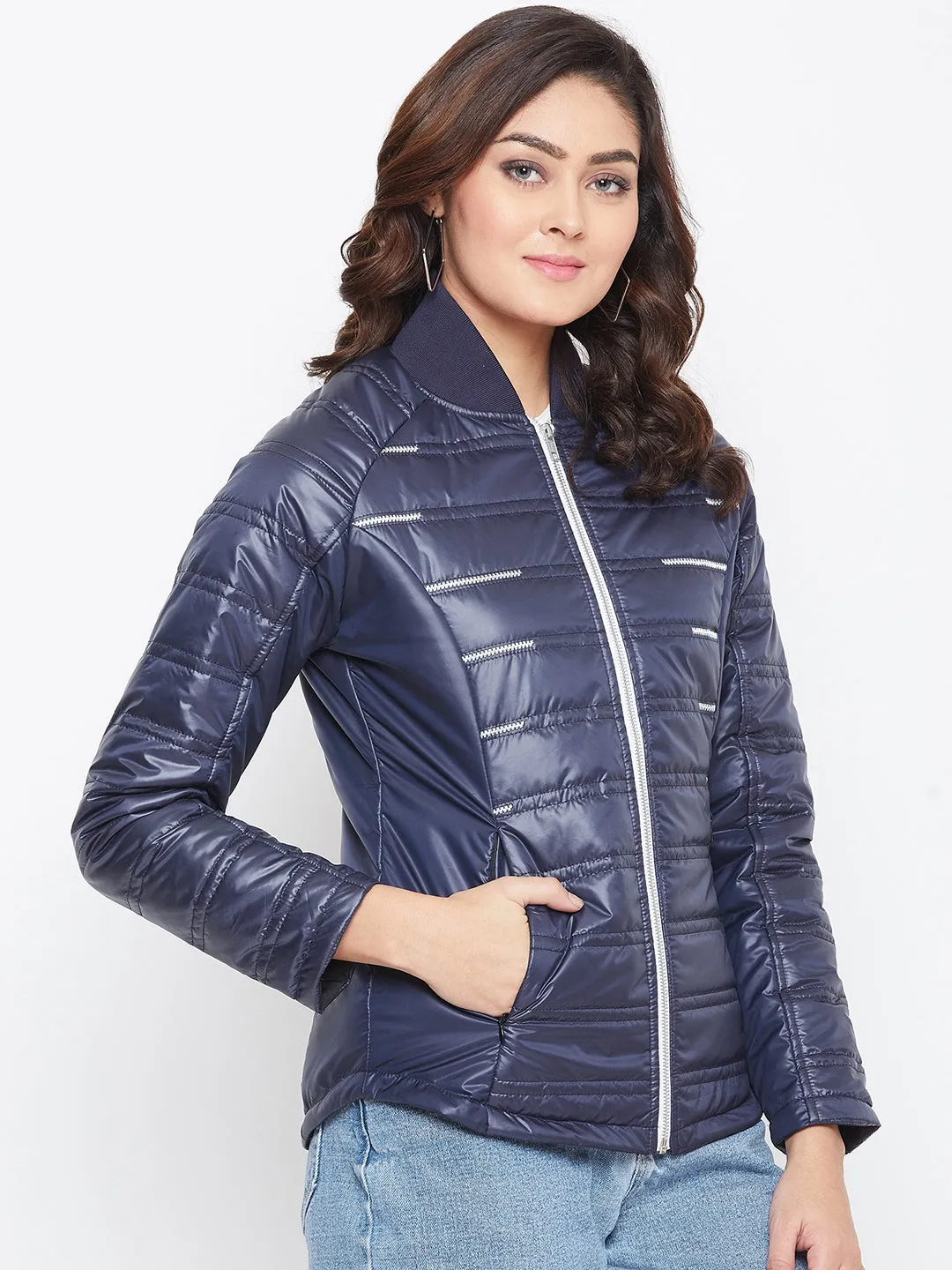 JUMP USA Women Blue Solid Padded Jacket