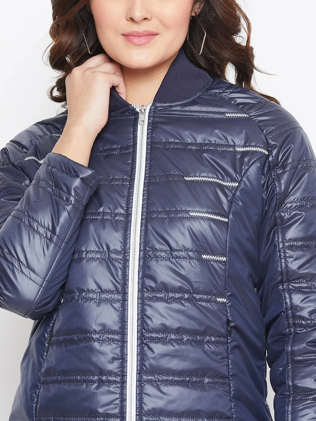 JUMP USA Women Blue Solid Padded Jacket