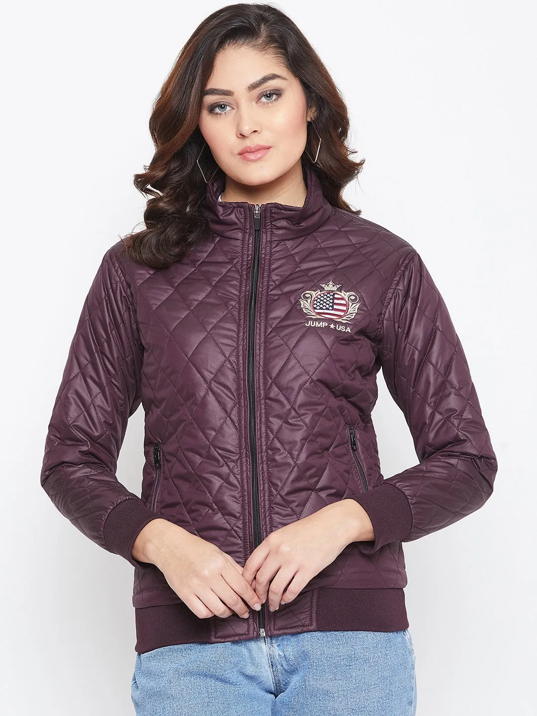 JUMP USA Women Wine Self Design Jacket