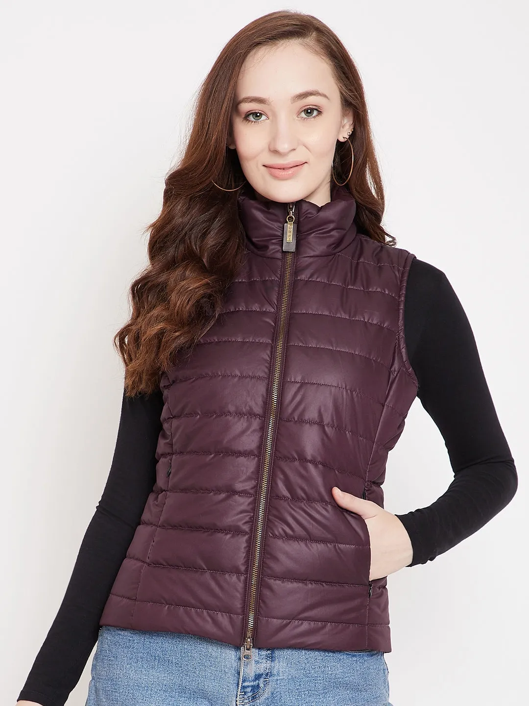 JUMP USA Womens Wine Quilted Vest Jacket