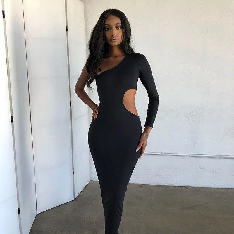 KGFIGU Sexy Party Strapless Black Long Sleeve Bodycon Dress