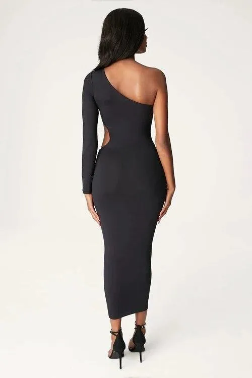 KGFIGU Sexy Party Strapless Black Long Sleeve Bodycon Dress