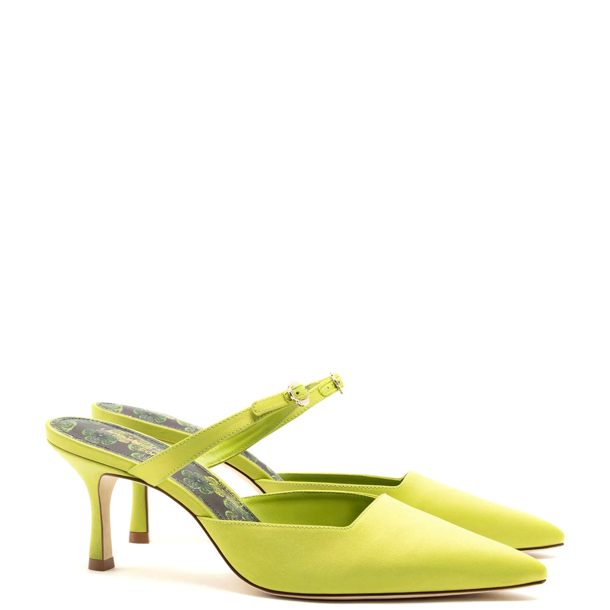 Larroudé for Jonathan Cohen: Strap Mule In Green Satin