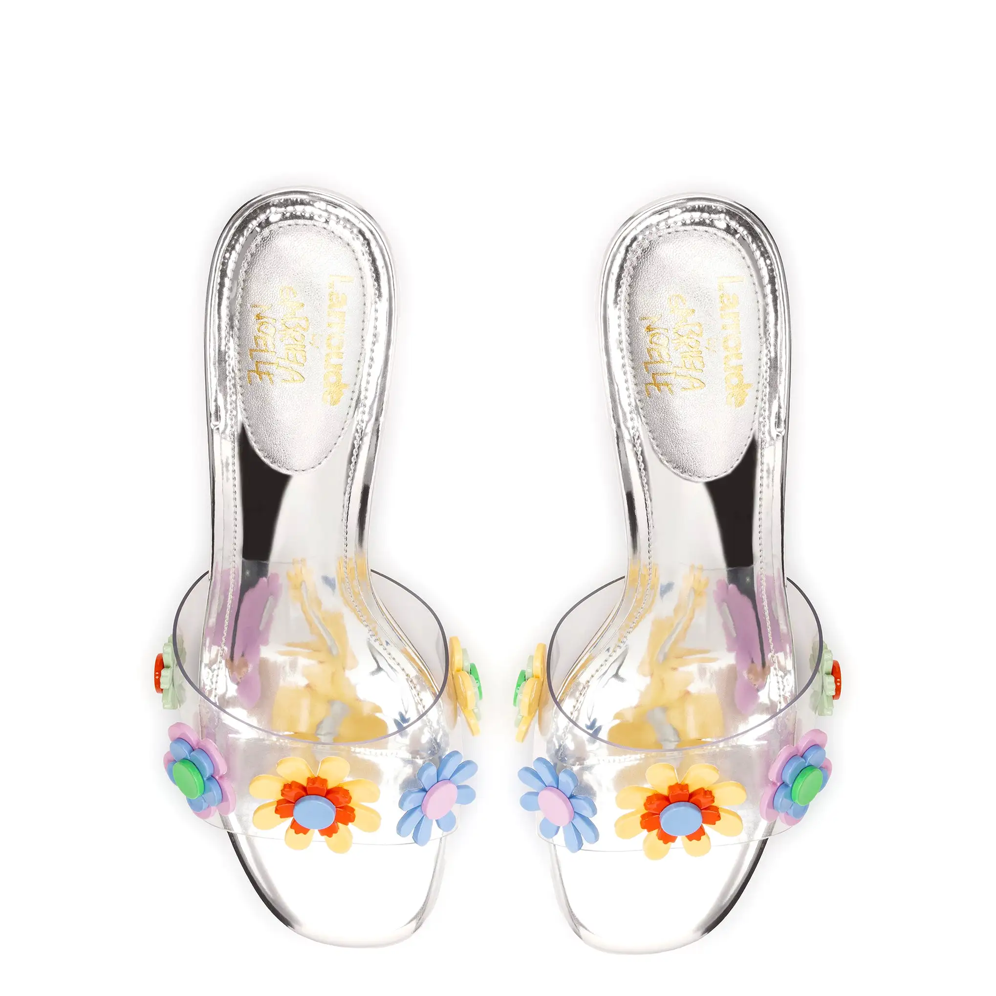 Larroudé x Gabriela Noelle: Garden Mule In Silver Specchio and Multicolor Acrylic