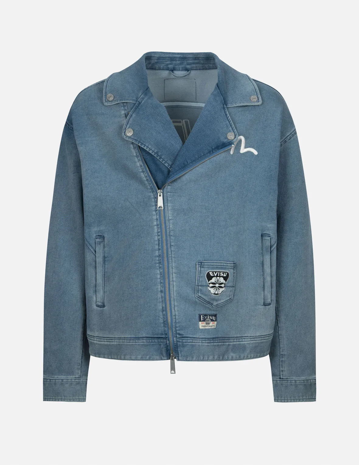 Logo Appliqué Fashion Fit Denim Biker Jacket