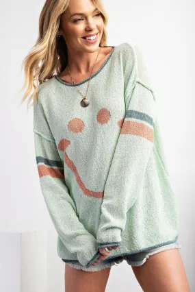 Long Sleeve Smiley Face Knitted Sweater