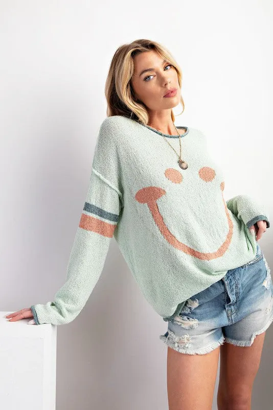 Long Sleeve Smiley Face Knitted Sweater