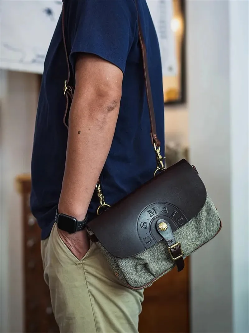 Men's Vintage Luxury Canvas Handmade Shoulder Messenger Bag